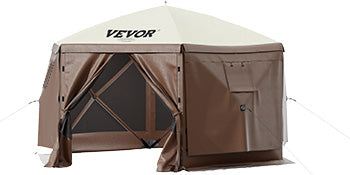 SucceBuy Pop-Up Camping Gazebo | 6-Sided Instant Canopy Shelter 12x12 / 10x10 Sun Shade Tent