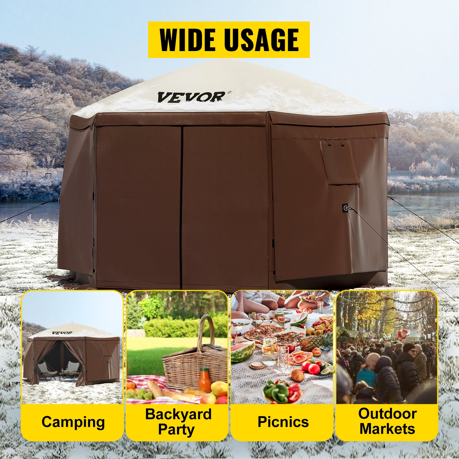 SucceBuy Pop-Up Camping Gazebo | 6-Sided Instant Canopy Shelter 12x12 / 10x10 Sun Shade Tent