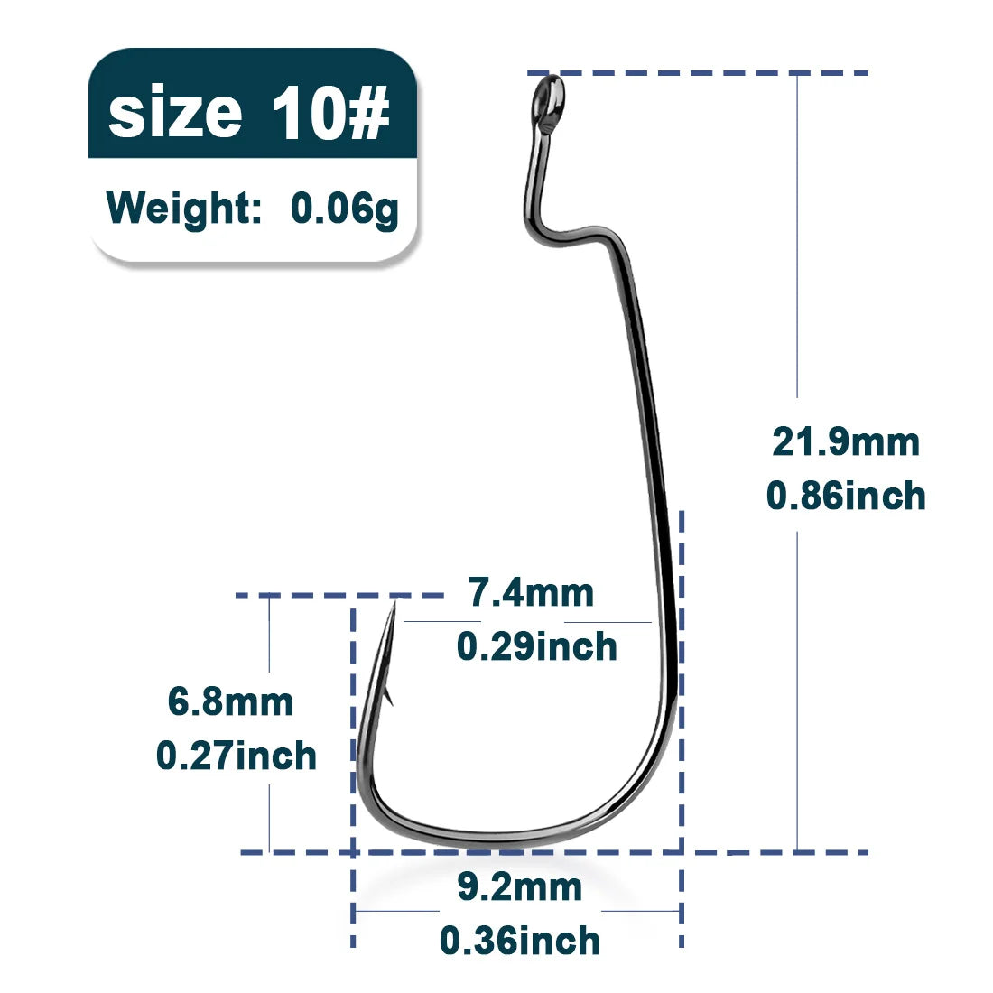 50Pcs EWG Worm Hooks – Wide Gap Texas Rig Fishing Hooks for Bass, Freshwater & Saltwater (Sizes 10# to 8/0#)