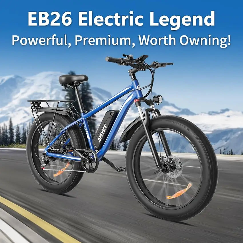 AMYET EB26 Electric Bike 1500W Peak 48V 15Ah 26" Fat Tire Mountain E-Bike for Adults