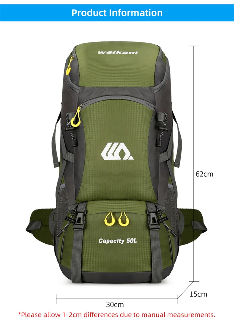 50L Travel Backpack | Waterproof Hiking Camping Rucksack for Men, Large Outdoor Climbing & Mountaineering Bag
