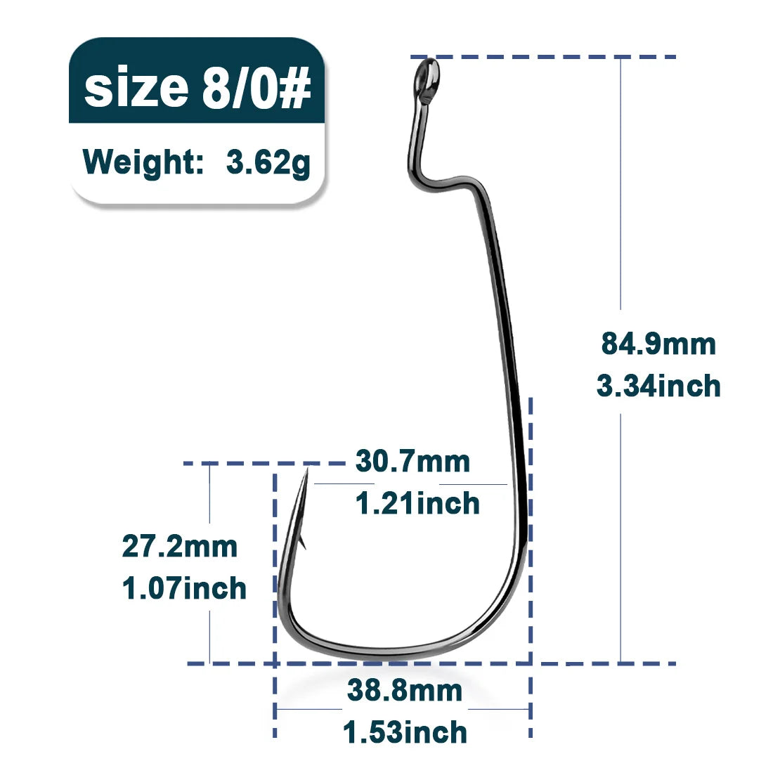 50Pcs EWG Worm Hooks – Wide Gap Texas Rig Fishing Hooks for Bass, Freshwater & Saltwater (Sizes 10# to 8/0#)