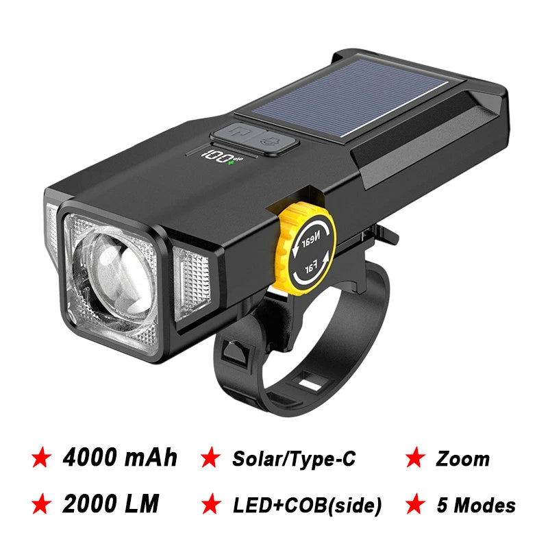 000mAh 2000LM Solar Powered Bike Light