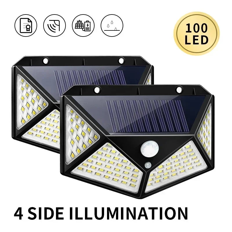 Solar Motion Sensor Wall Lights – 100 LED Outdoor Security Lamps