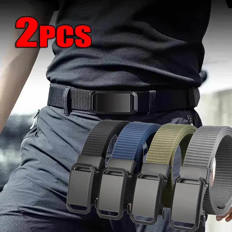 Automatic Buckle Tactical Belt | Durable Canvas Waist Belt for Men Outdoor, Hunting, Training, Casual Wear