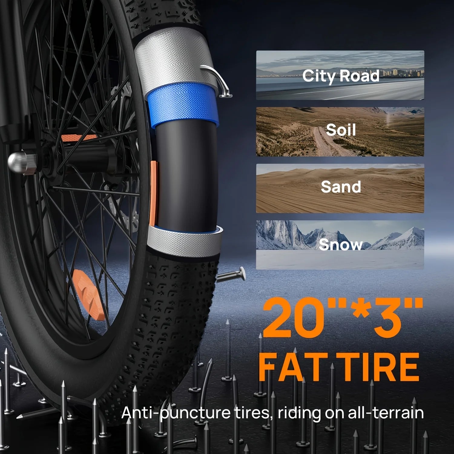 1000W E20 Electric Bike 48V 13Ah Battery 20" Fat Tire 7-Speed Dual Disc Brake