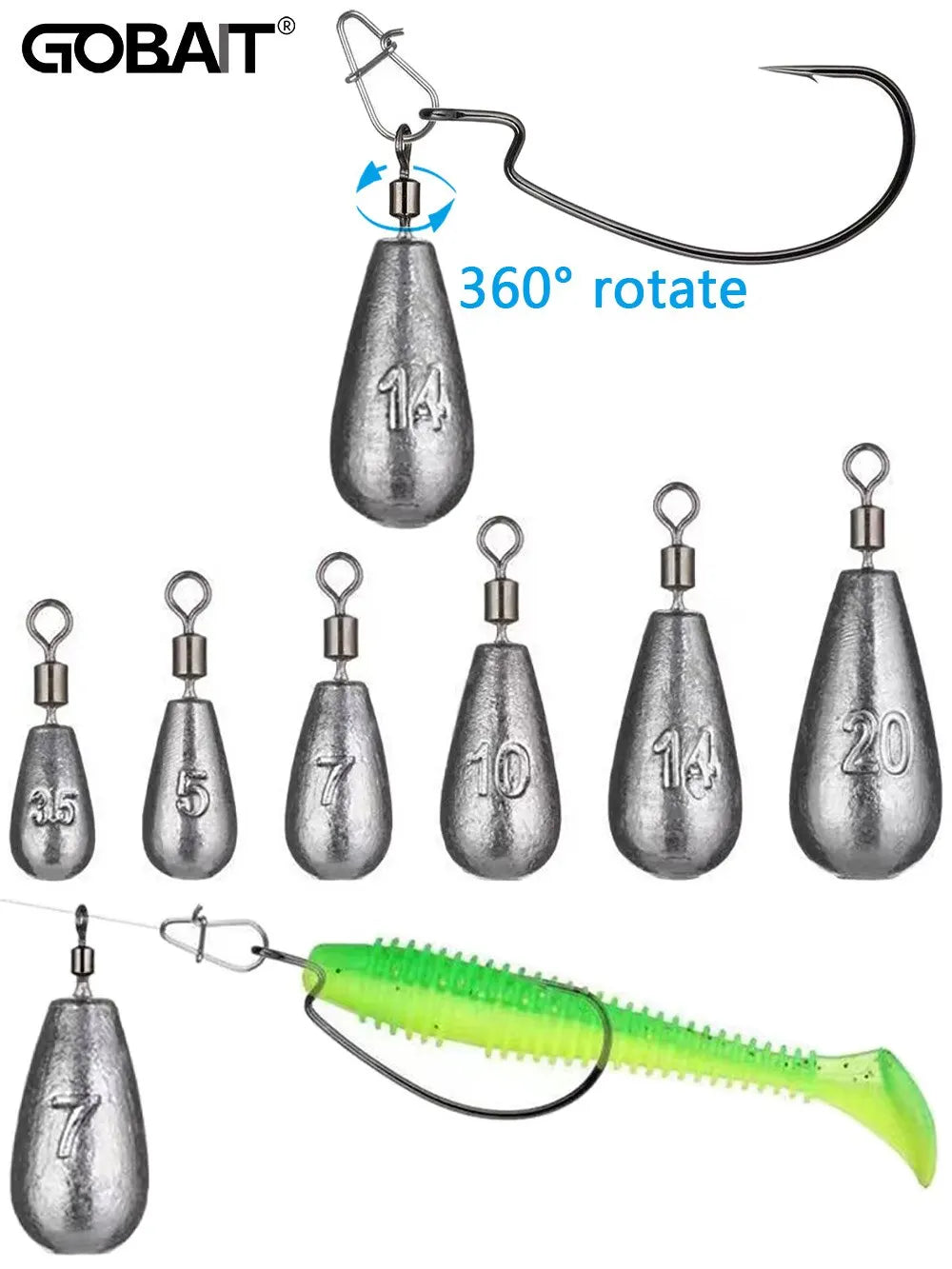 Drop Shot Fishing Weights – 15PCS Metal Sinkers Set | 3.5g–20g Tube Bullet Weights for Freshwater & Saltwater