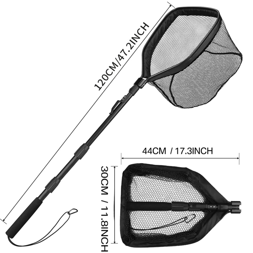 Telescopic Aluminum Fishing Landing Net | Durable Folding Mesh Net for Safe Catch & Release (55cm / 130cm / 190cm)