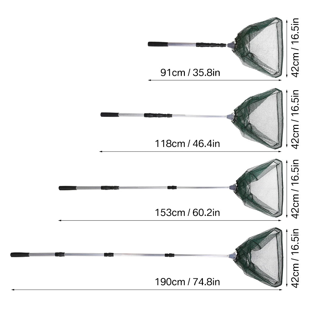 Telescopic Aluminum Fishing Landing Net | Durable Folding Mesh Net for Safe Catch & Release (55cm / 130cm / 190cm)