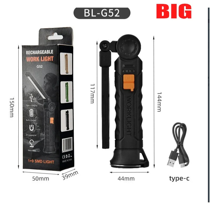 Rechargeable Work Light with Magnetic Base & Hook