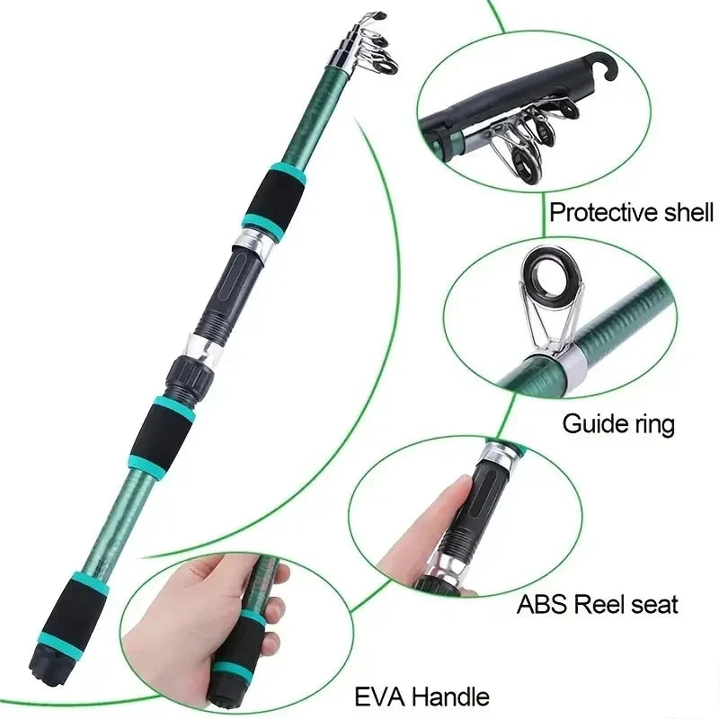 Telescopic Fishing Rod and Reel Combo Kit with Hooks, Baits, and Travel Case