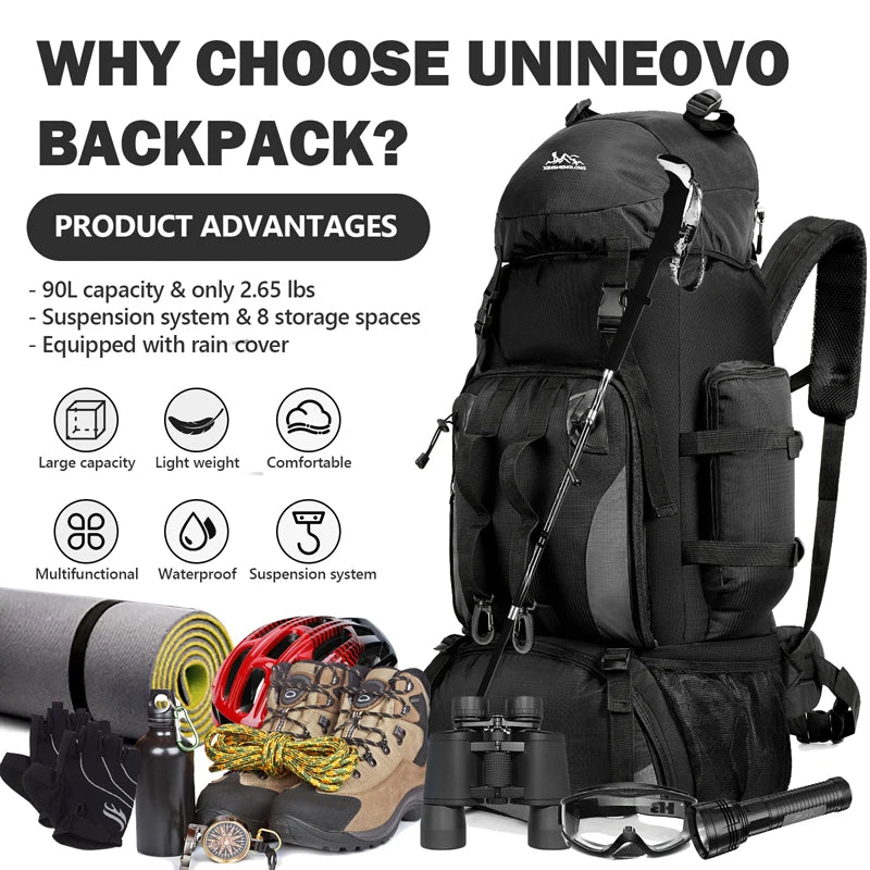 90L Waterproof Hiking Backpack | Large Capacity Camping & Trekking Rucksack for Men, Outdoor Travel Bag